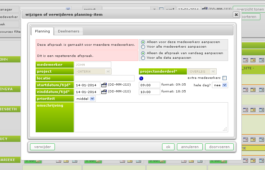 wijzigen planning-item wijzigen planning-item