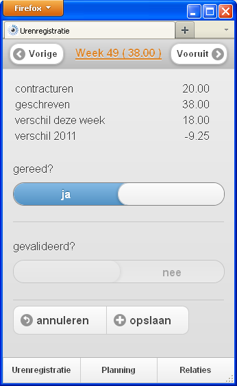 Week detail informatie scherm
