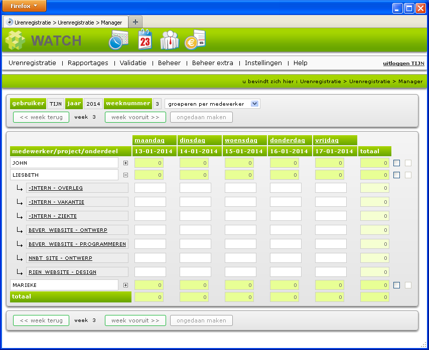 manager urenregistratiescherm manager urenregistratiescherm